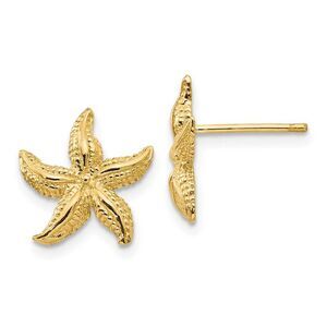 13mm Polished Textured Starfish Post Earrings in 14k Yellow Gold